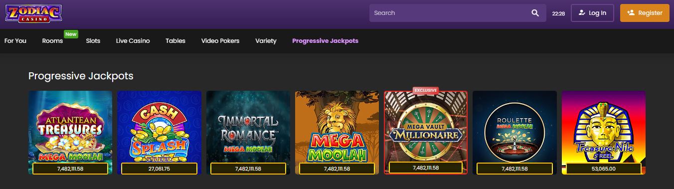 Play progressive jackpot slots at Zodiac Casino